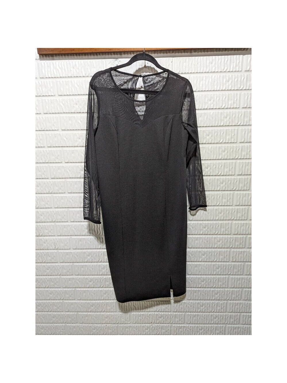 Roaman’s Women’s Black Illusion Neckline Mesh Long Sleeve Mini Dress Size 14W